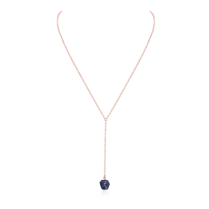 Raw Sapphire Crystal Lariat Necklace - Raw Sapphire Crystal Lariat Necklace - 14k Rose Gold Fill - Luna Tide Handmade Crystal Jewellery