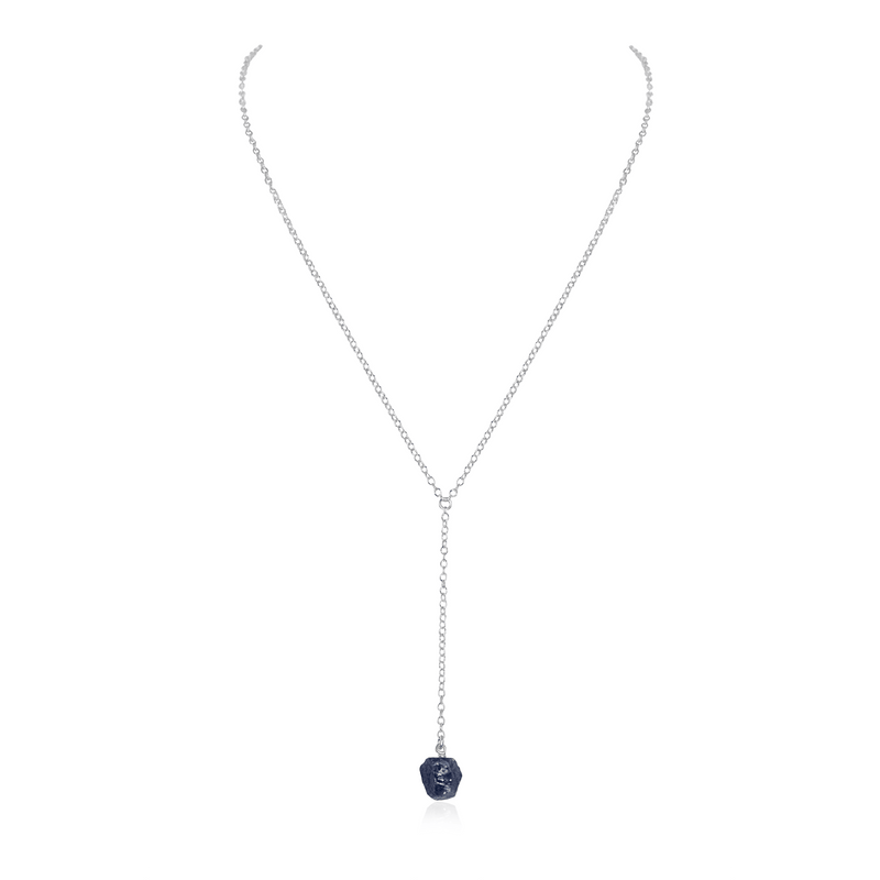 Raw Sapphire Crystal Lariat Necklace - Raw Sapphire Crystal Lariat Necklace - Sterling Silver - Luna Tide Handmade Crystal Jewellery