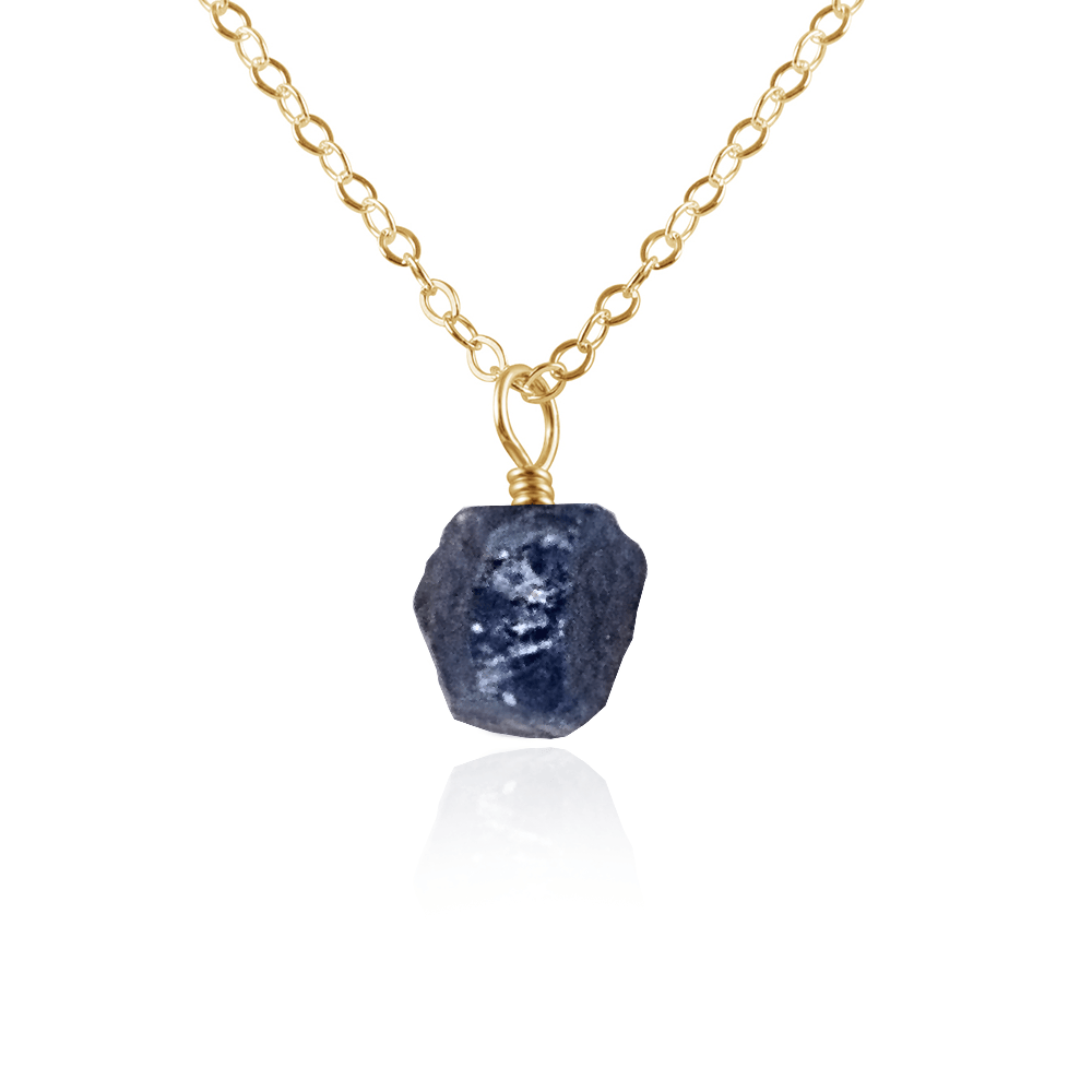 Raw Sapphire Natural Crystal Pendant Necklace - Raw Sapphire Natural Crystal Pendant Necklace - 14k Gold Fill / Cable - Luna Tide Handmade Crystal Jewellery