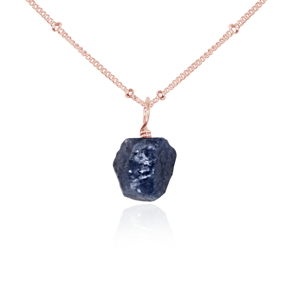 Raw Sapphire Natural Crystal Pendant Necklace - Raw Sapphire Natural Crystal Pendant Necklace - 14k Rose Gold Fill / Satellite - Luna Tide Handmade Crystal Jewellery