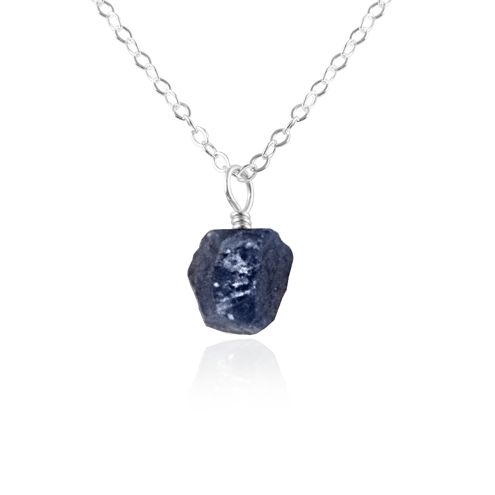 Raw Sapphire Natural Crystal Pendant Necklace - Raw Sapphire Natural Crystal Pendant Necklace - Sterling Silver / Cable - Luna Tide Handmade Crystal Jewellery