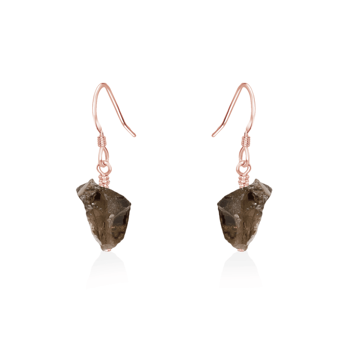 Raw Smoky Quartz Crystal Dangle Drop Earrings - Raw Smoky Quartz Crystal Dangle Drop Earrings - 14k Rose Gold Fill - Luna Tide Handmade Crystal Jewellery