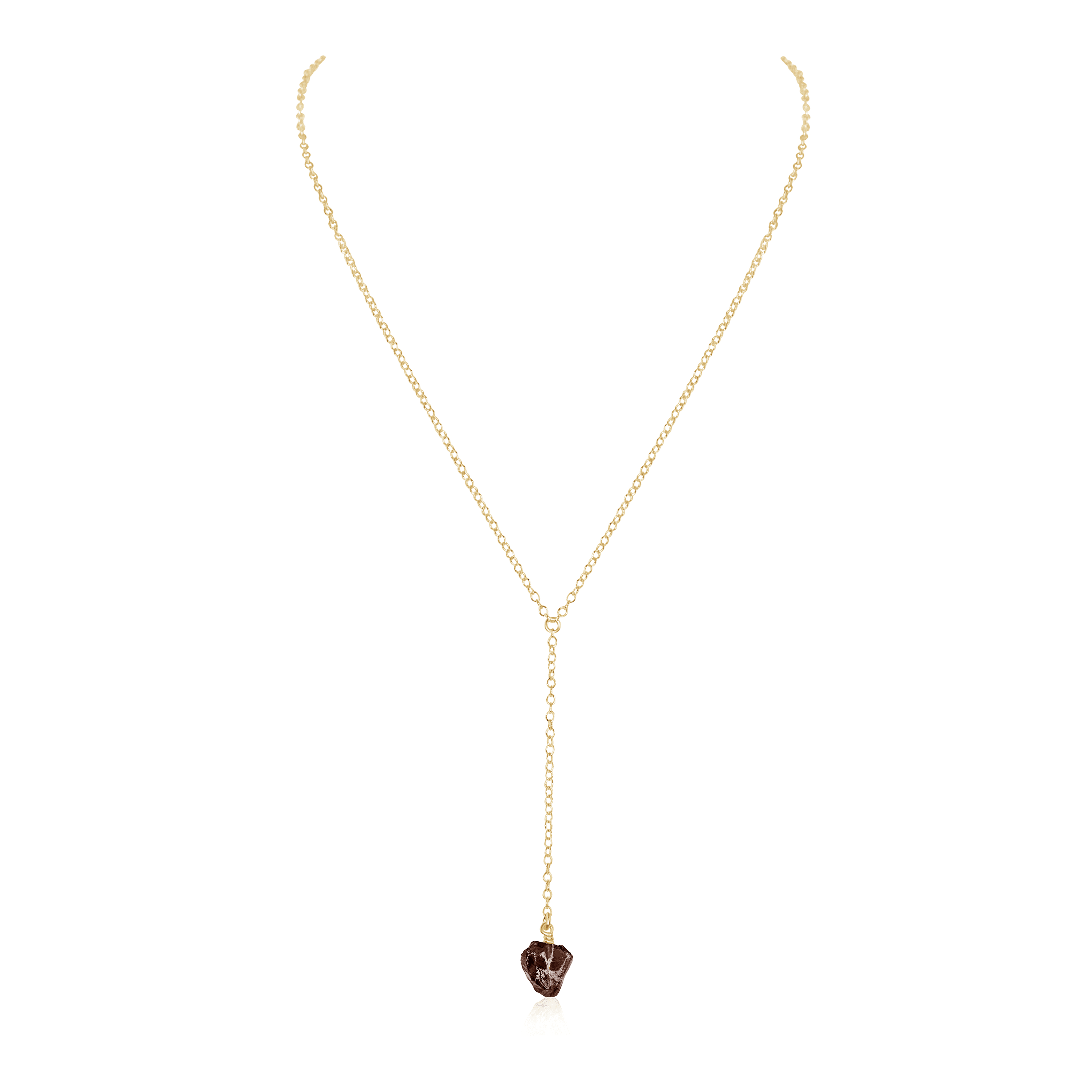 Raw Smoky Quartz Crystal Lariat Necklace - Raw Smoky Quartz Crystal Lariat Necklace - 14k Gold Fill - Luna Tide Handmade Crystal Jewellery