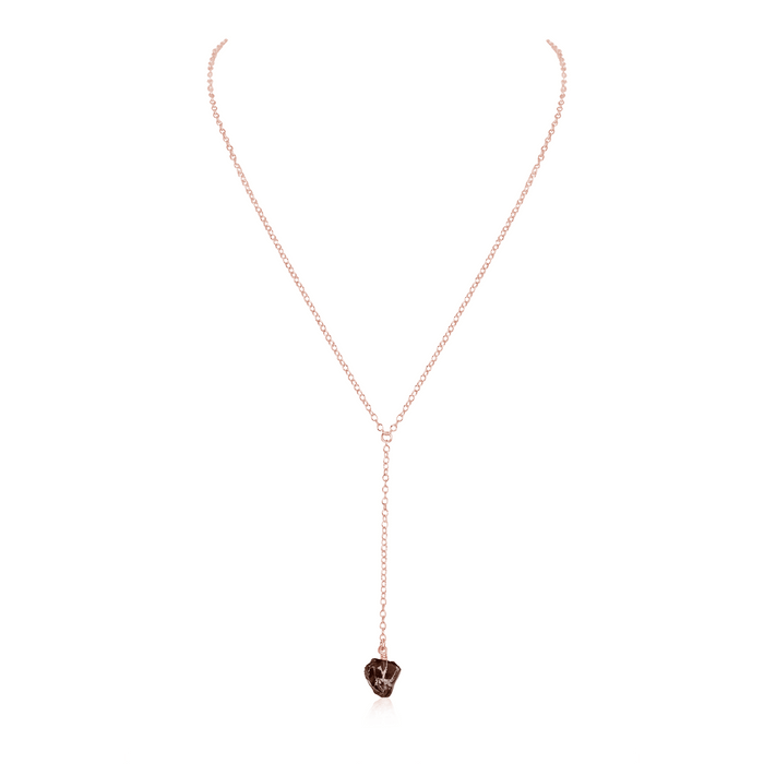 Raw Smoky Quartz Crystal Lariat Necklace - Raw Smoky Quartz Crystal Lariat Necklace - 14k Rose Gold Fill - Luna Tide Handmade Crystal Jewellery