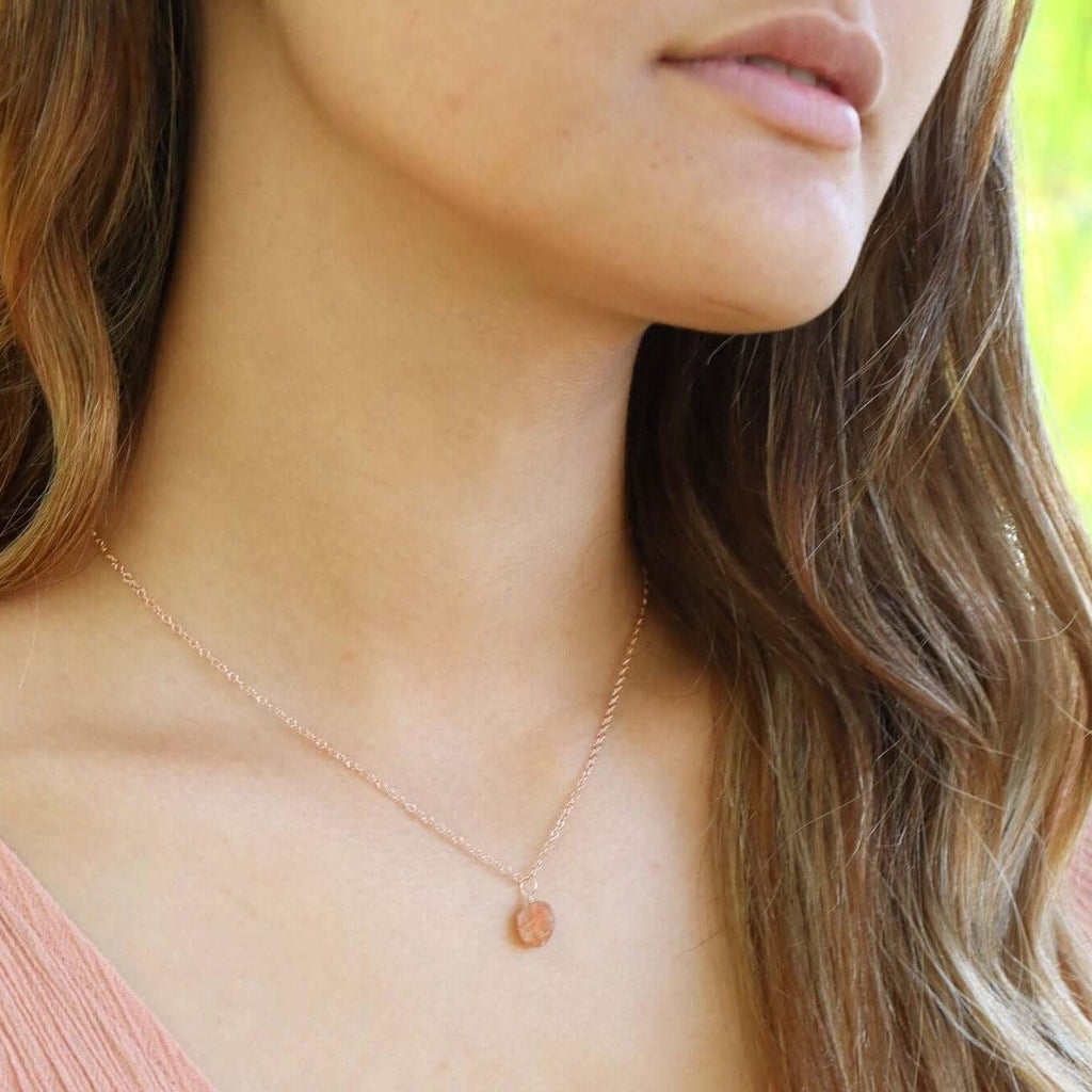 Raw Sunstone Natural Crystal Pendant Necklace - Raw Sunstone Natural Crystal Pendant Necklace - 14k Gold Fill / Satellite - Luna Tide Handmade Crystal Jewellery