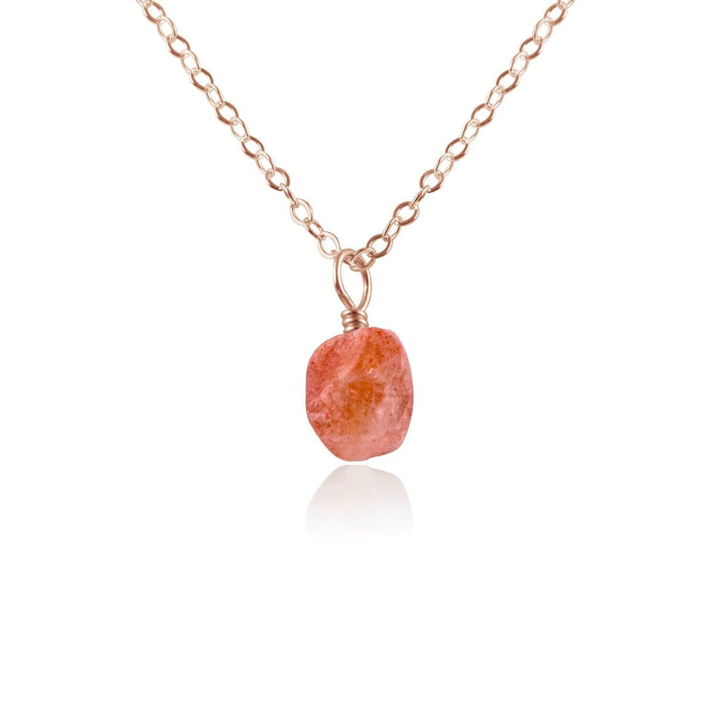 Raw Sunstone Natural Crystal Pendant Necklace - Raw Sunstone Natural Crystal Pendant Necklace - 14k Rose Gold Fill / Cable - Luna Tide Handmade Crystal Jewellery