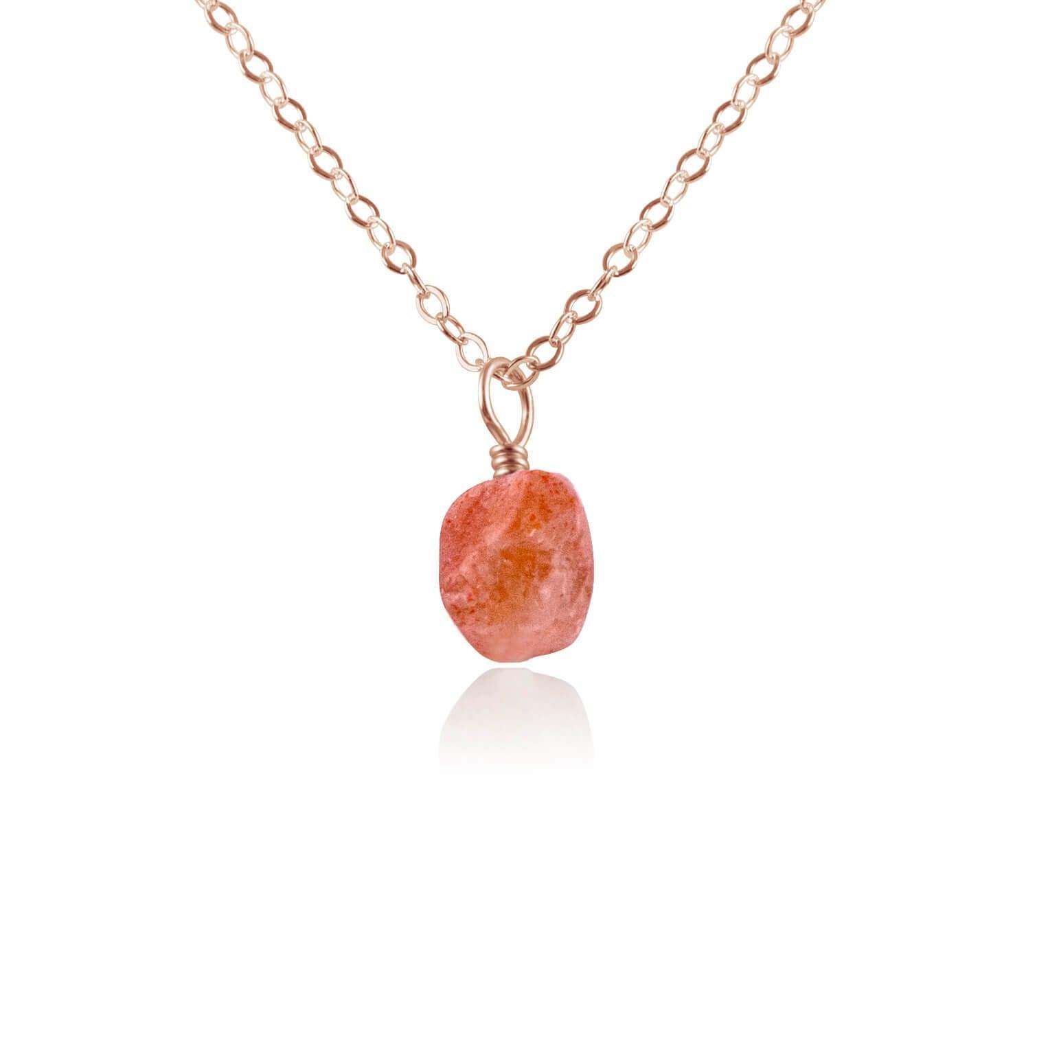 Raw Sunstone Natural Crystal Pendant Necklace - Raw Sunstone Natural Crystal Pendant Necklace - 14k Rose Gold Fill / Cable - Luna Tide Handmade Crystal Jewellery