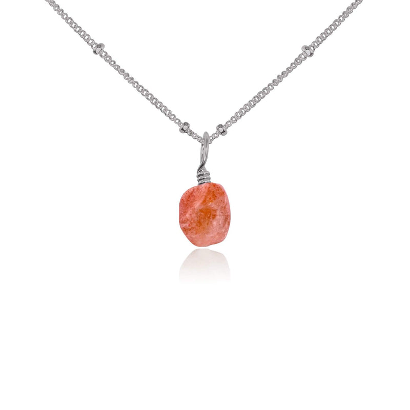 Raw Crystal Pendant Necklace - Sunstone - Stainless Steel Satellite - Luna Tide Handmade Jewellery