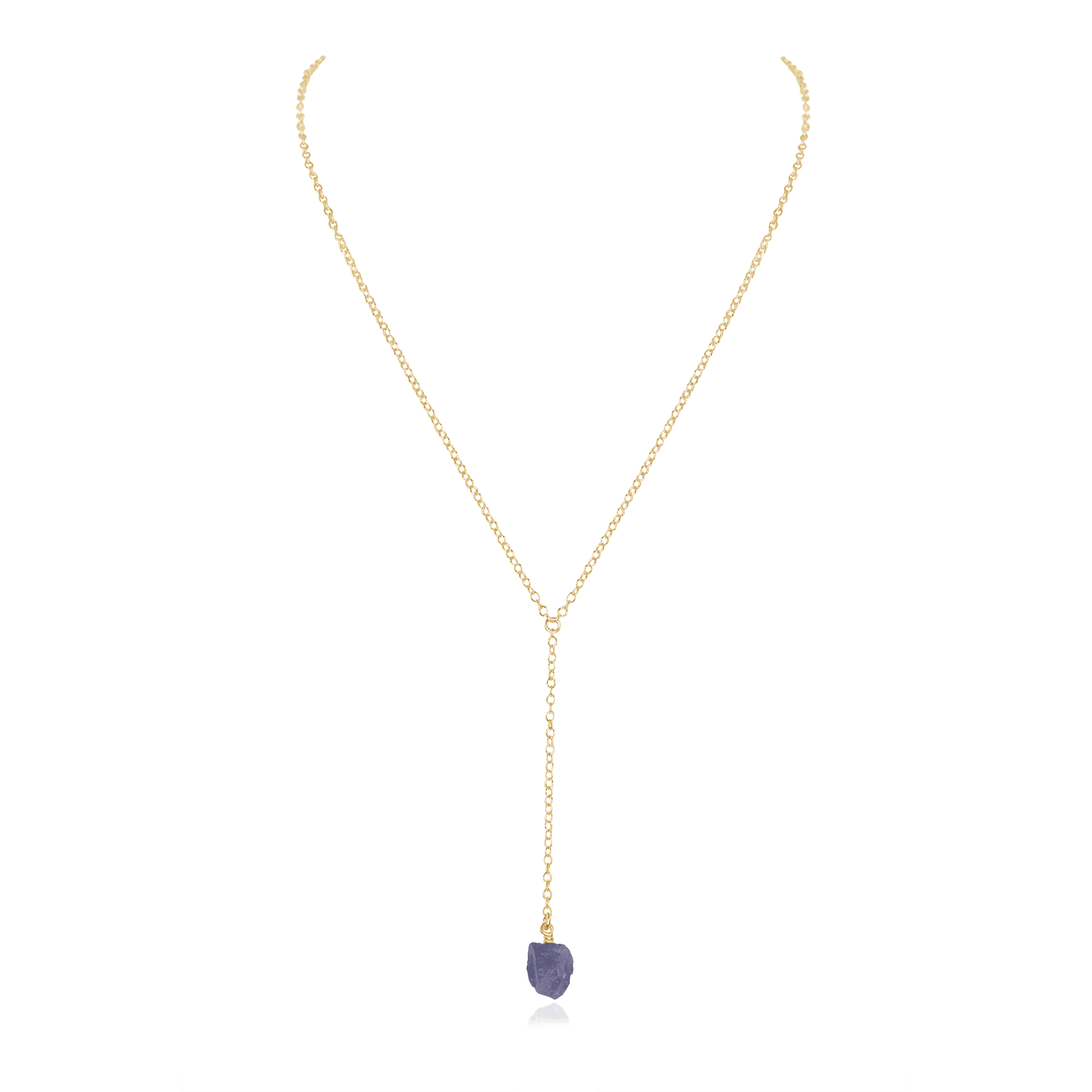 Raw Tanzanite Crystal Lariat Necklace - Raw Tanzanite Crystal Lariat Necklace - 14k Gold Fill - Luna Tide Handmade Crystal Jewellery