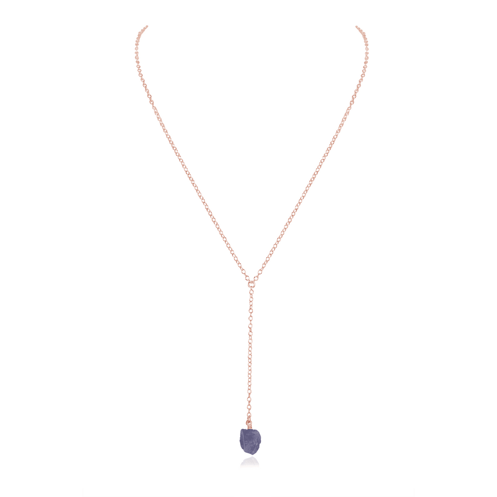 Raw Tanzanite Crystal Lariat Necklace - Raw Tanzanite Crystal Lariat Necklace - 14k Rose Gold Fill - Luna Tide Handmade Crystal Jewellery