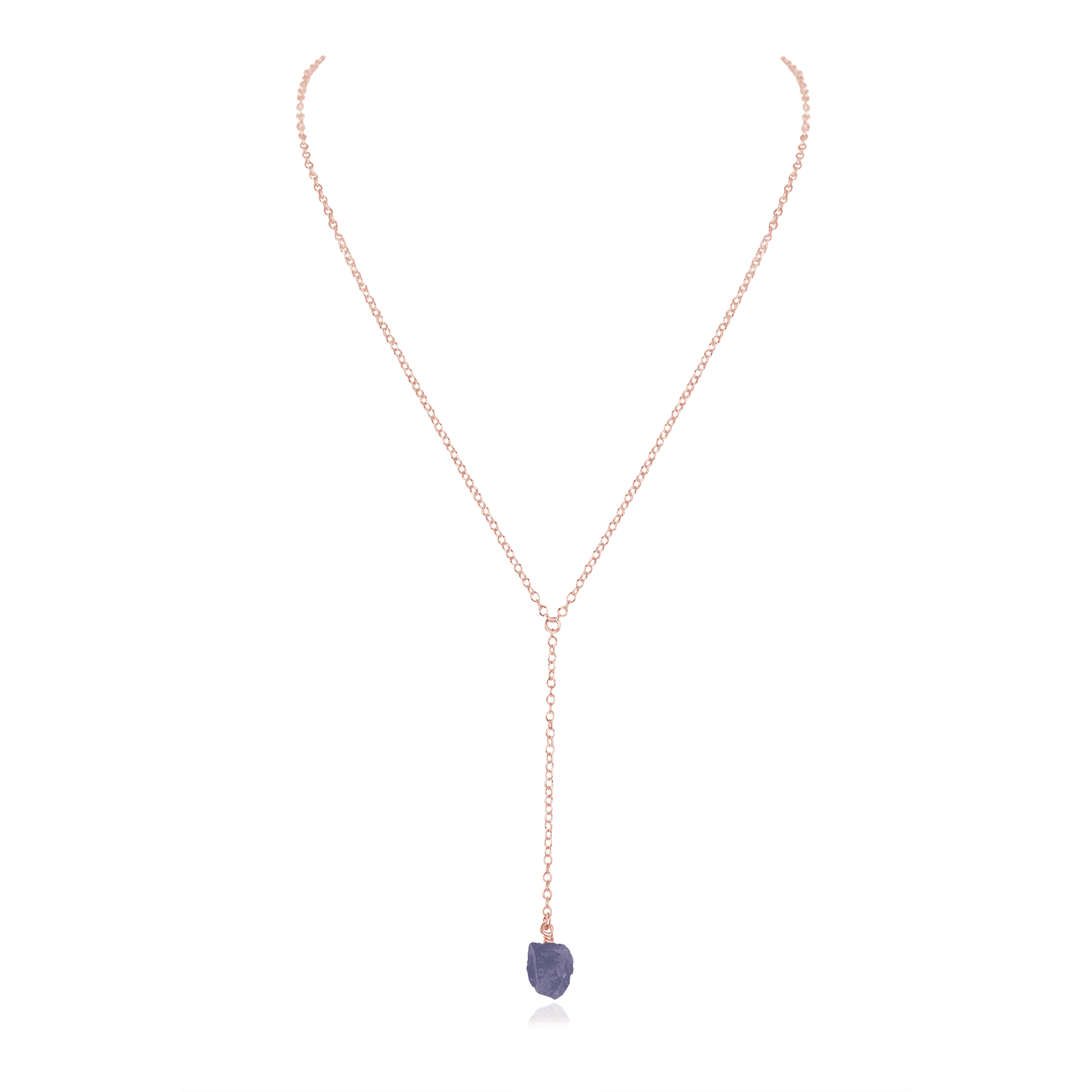Raw Tanzanite Crystal Lariat Necklace - Raw Tanzanite Crystal Lariat Necklace - 14k Rose Gold Fill - Luna Tide Handmade Crystal Jewellery