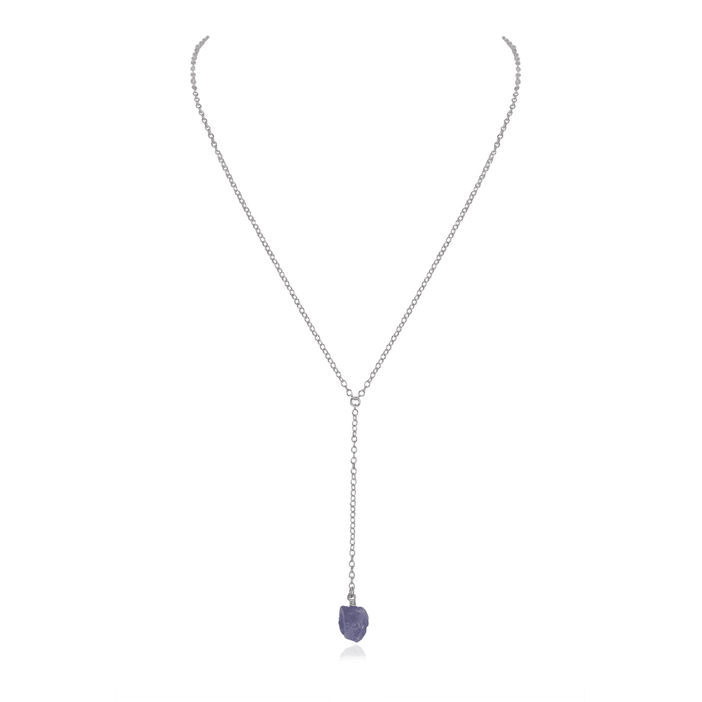 Raw Tanzanite Crystal Lariat Necklace - Raw Tanzanite Crystal Lariat Necklace - Stainless Steel - Luna Tide Handmade Crystal Jewellery