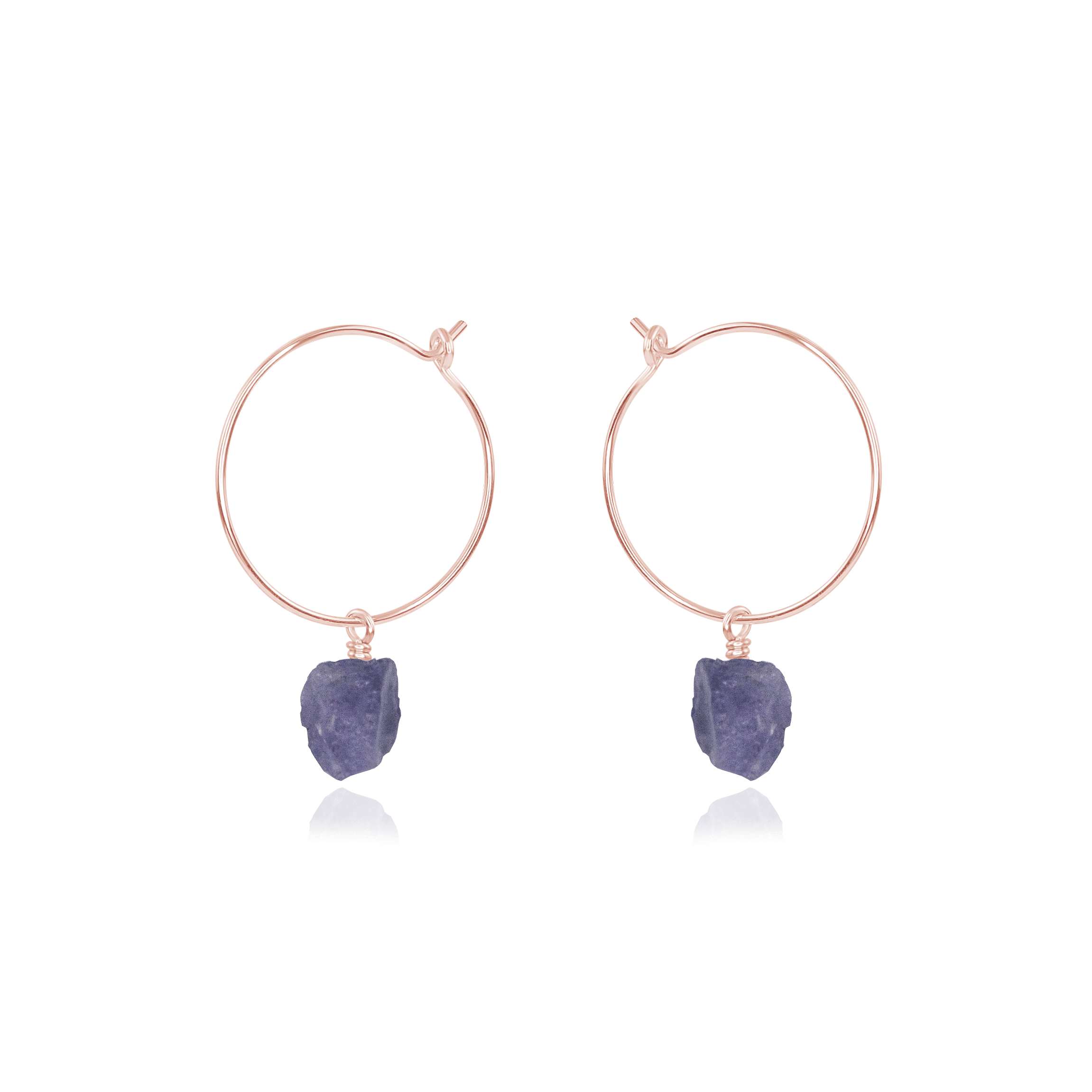 Raw Tanzanite Gemstone Dangle Hoop Earrings - Raw Tanzanite Gemstone Dangle Hoop Earrings - 14k Rose Gold Fill - Luna Tide Handmade Crystal Jewellery