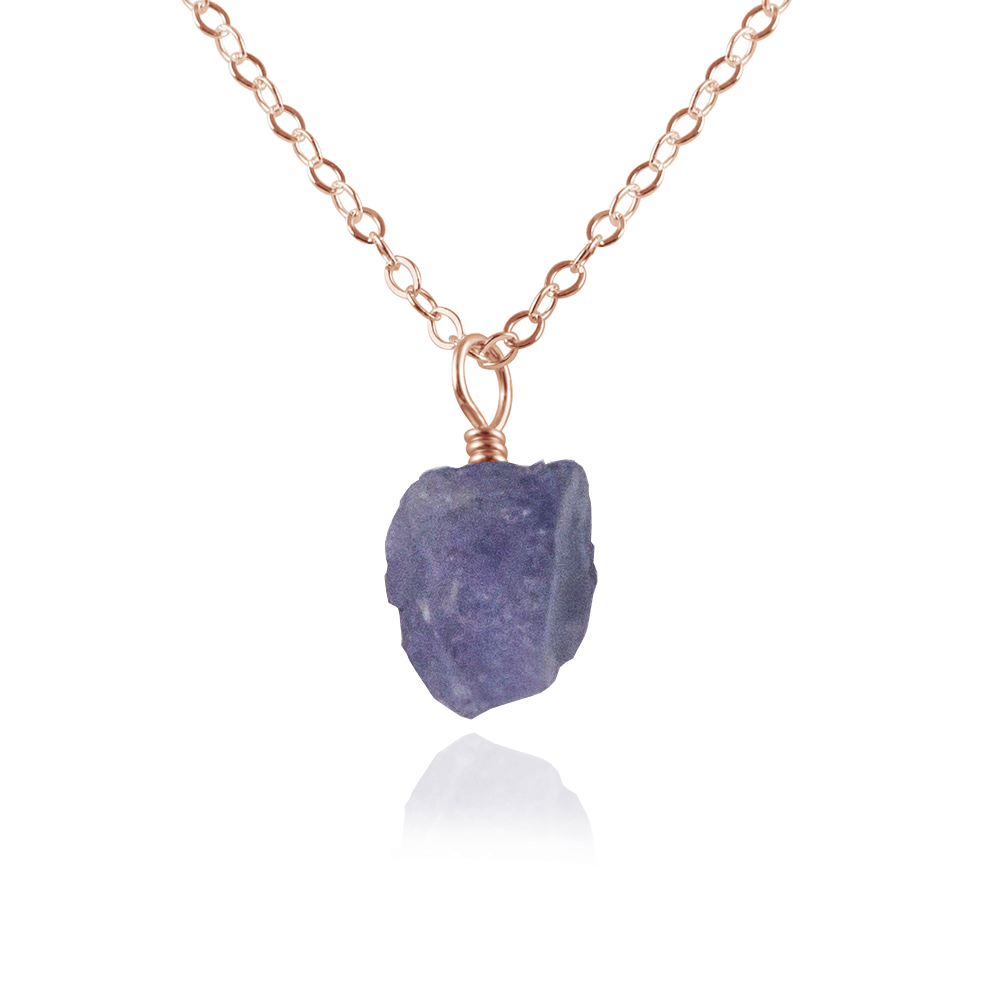 Raw Tanzanite Natural Crystal Pendant Necklace - Raw Tanzanite Natural Crystal Pendant Necklace - 14k Rose Gold Fill / Cable - Luna Tide Handmade Crystal Jewellery