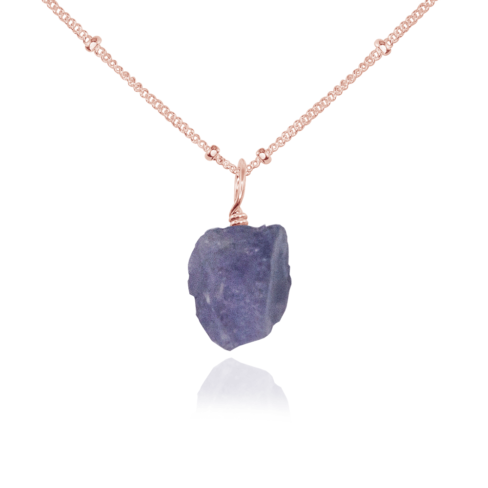 Raw Tanzanite Natural Crystal Pendant Necklace - Raw Tanzanite Natural Crystal Pendant Necklace - 14k Rose Gold Fill / Satellite - Luna Tide Handmade Crystal Jewellery