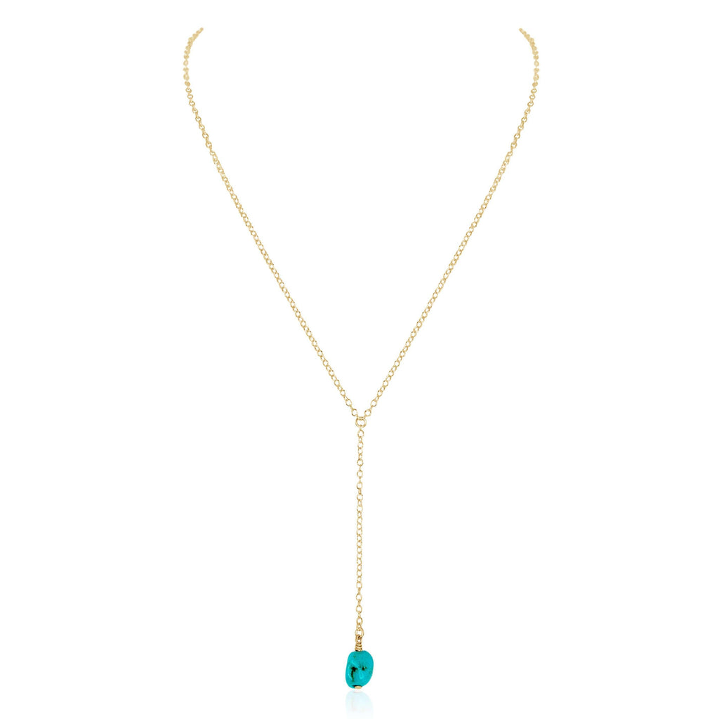 Raw Turquoise Crystal Lariat Necklace - Raw Turquoise Crystal Lariat Necklace - 14k Gold Fill - Luna Tide Handmade Crystal Jewellery