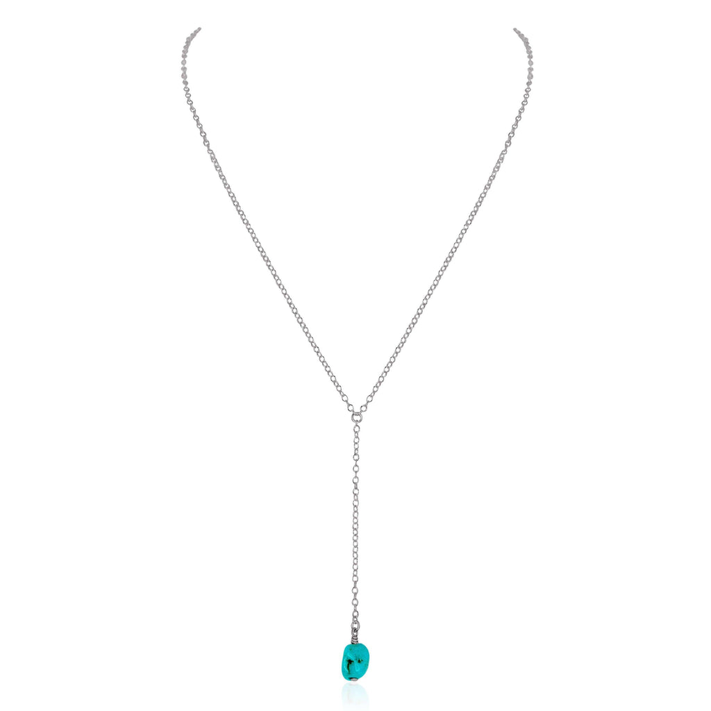 Raw Turquoise Crystal Lariat Necklace - Raw Turquoise Crystal Lariat Necklace - Stainless Steel - Luna Tide Handmade Crystal Jewellery