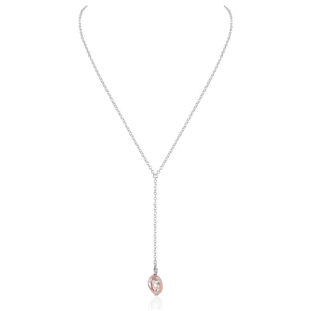 Raw White Freshwater Pearl Crystal Lariat Necklace - Raw White Freshwater Pearl Crystal Lariat Necklace - Sterling Silver - Luna Tide Handmade Crystal Jewellery