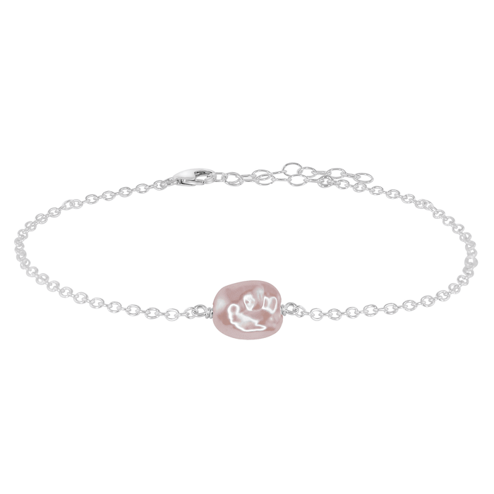 Raw White Freshwater Pearl Crystal Nugget Anklet - Raw White Freshwater Pearl Crystal Nugget Anklet - Sterling Silver - Luna Tide Handmade Crystal Jewellery