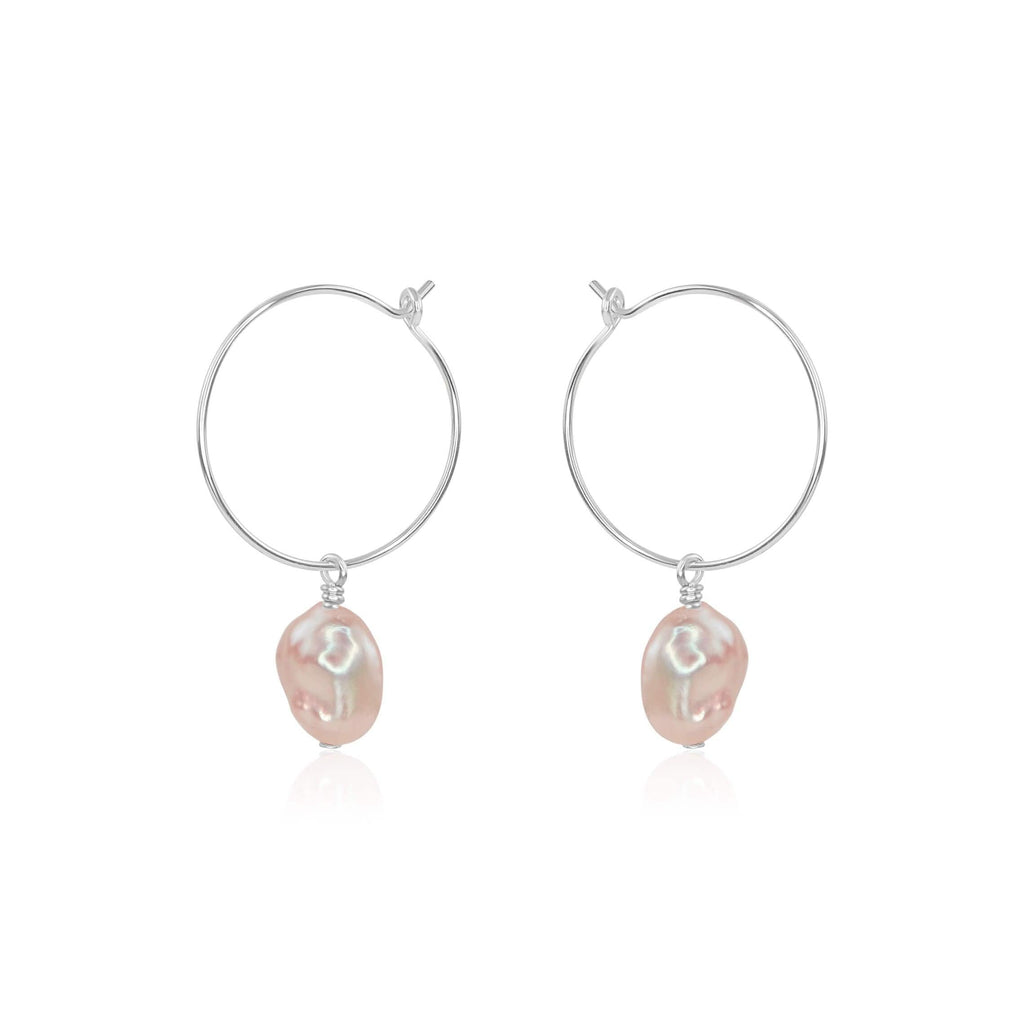 Raw White Freshwater Pearl Dangle Hoop Earrings - Raw White Freshwater Pearl Dangle Hoop Earrings - Sterling Silver - Luna Tide Handmade Crystal Jewellery