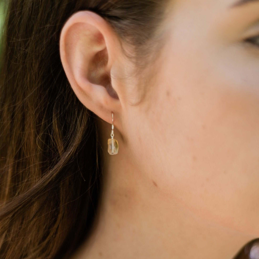 Raw Yellow Citrine Crystal Dangle Drop Earrings - Raw Yellow Citrine Crystal Dangle Drop Earrings - 14k Gold Fill - Luna Tide Handmade Crystal Jewellery