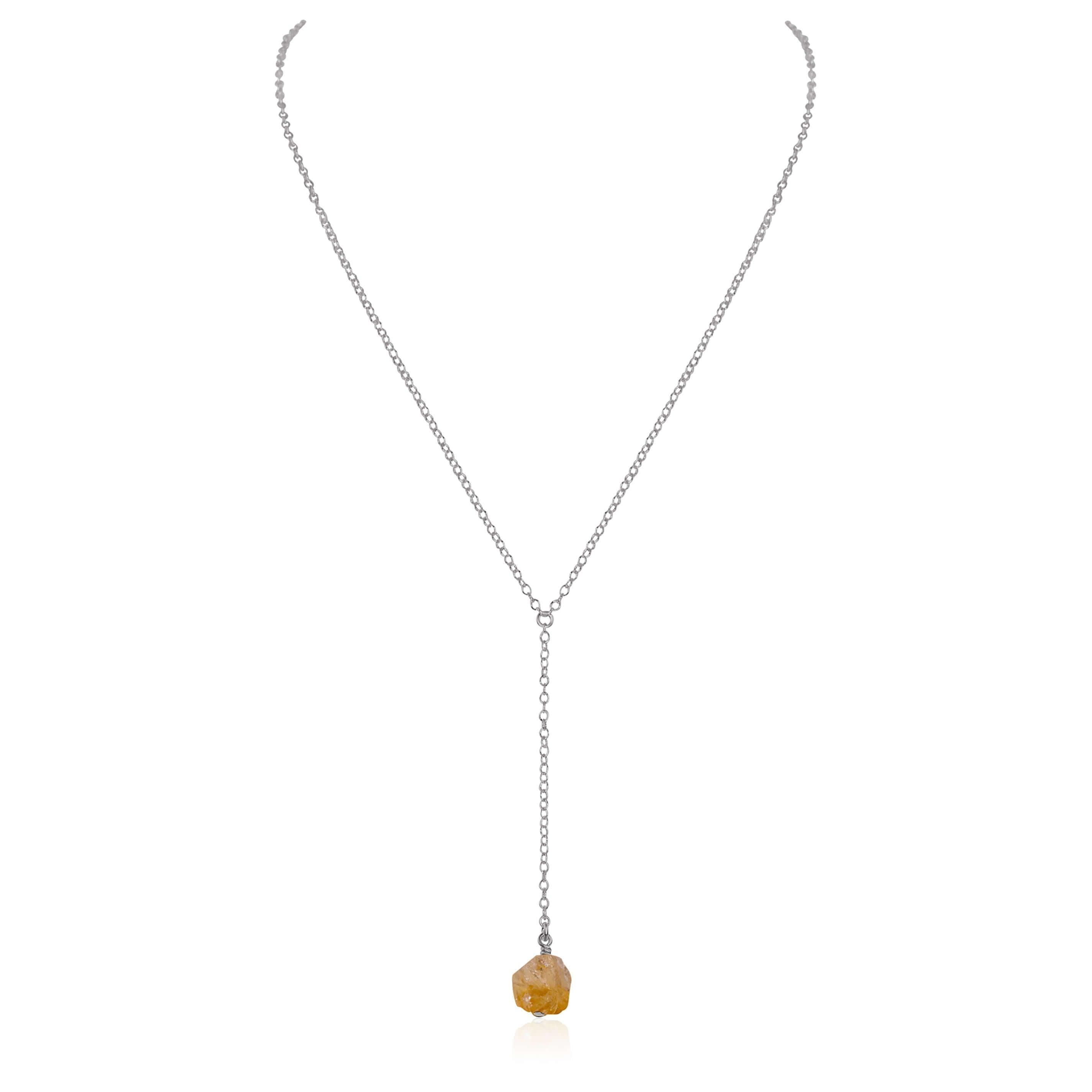 Raw Yellow Citrine Crystal Lariat Necklace - Raw Yellow Citrine Crystal Lariat Necklace - Stainless Steel - Luna Tide Handmade Crystal Jewellery