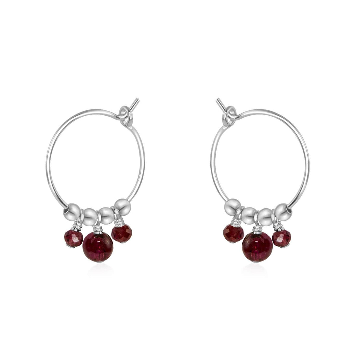 Hoop Earrings - Garnet - Sterling Silver - Luna Tide Handmade Jewellery