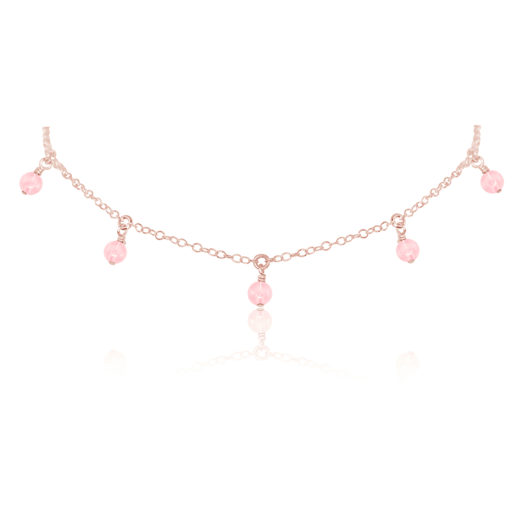 Rose Quartz Bead Drop Choker - Rose Quartz Bead Drop Choker - 14k Rose Gold Fill - Luna Tide Handmade Crystal Jewellery