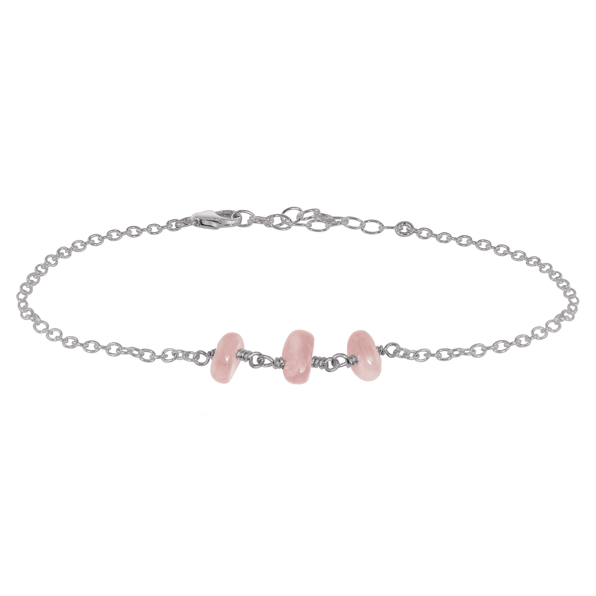 Rose Quartz Beaded Chain Anklet - Rose Quartz Beaded Chain Anklet - Stainless Steel - Luna Tide Handmade Crystal Jewellery