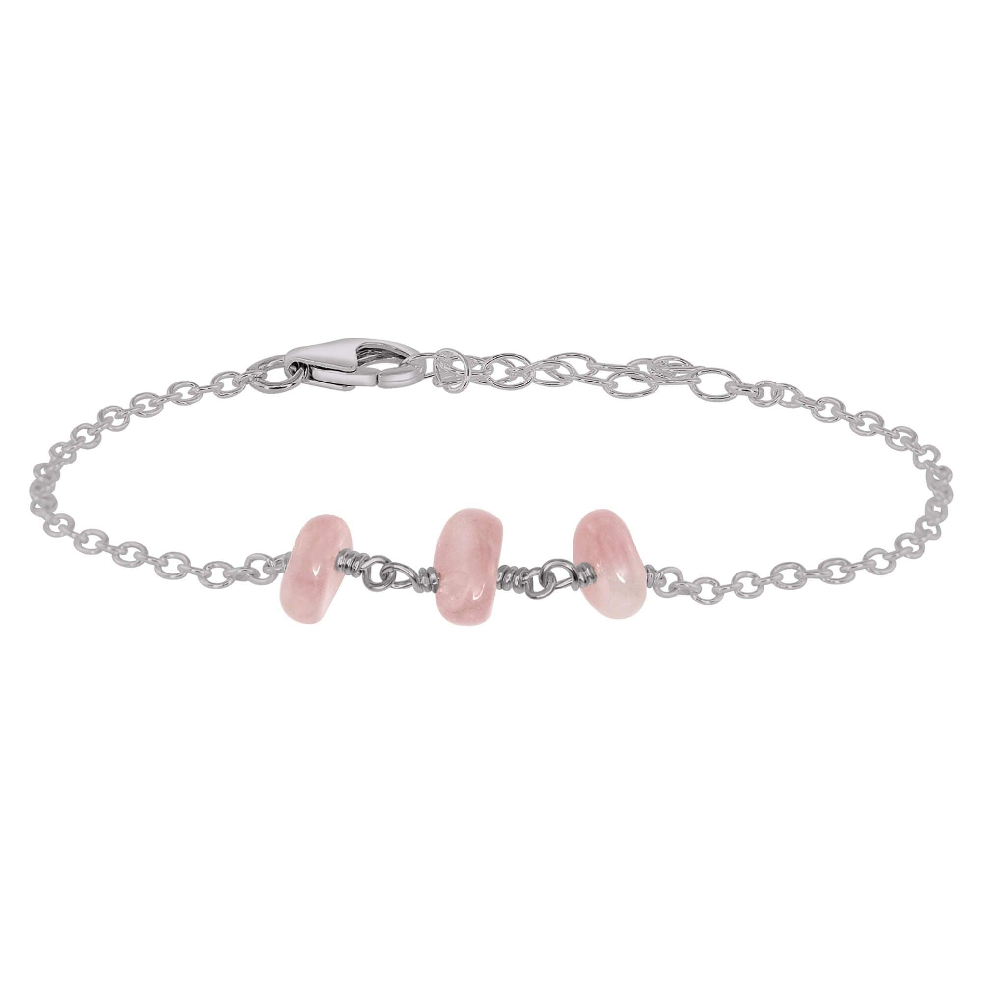 Rose Quartz Beaded Chain Bracelet - Rose Quartz Beaded Chain Bracelet - Stainless Steel - Luna Tide Handmade Crystal Jewellery