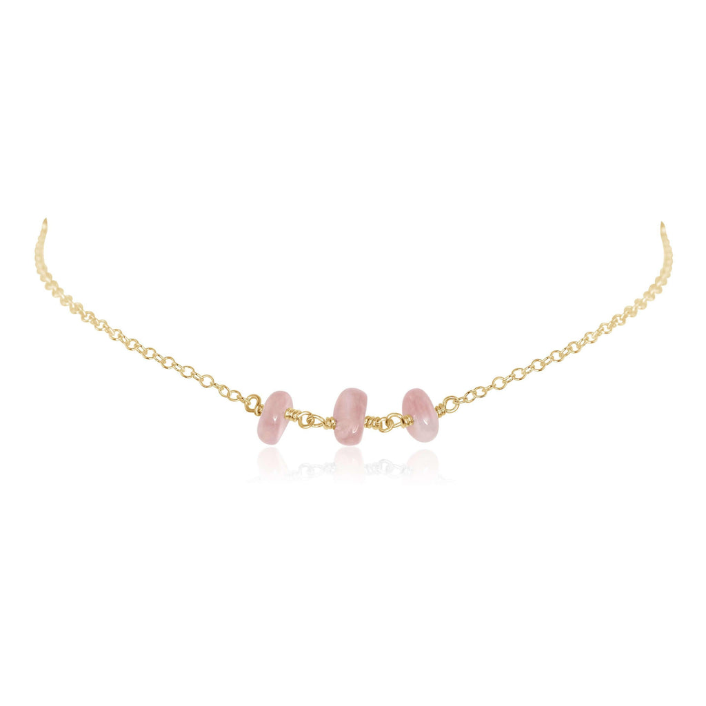 Rose Quartz Beaded Chain Choker Necklace - Rose Quartz Beaded Chain Choker Necklace - 14k Gold Fill - Luna Tide Handmade Crystal Jewellery