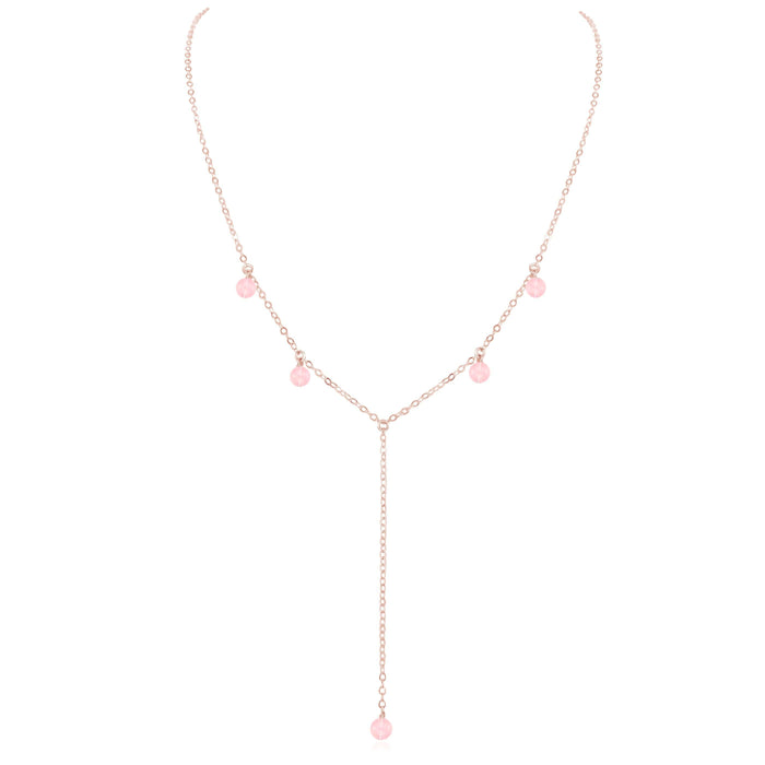 Rose Quartz Boho Lariat Necklace - Rose Quartz Boho Lariat Necklace - 14k Rose Gold Fill - Luna Tide Handmade Crystal Jewellery