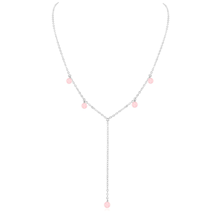 Rose Quartz Boho Lariat Necklace - Rose Quartz Boho Lariat Necklace - Sterling Silver - Luna Tide Handmade Crystal Jewellery