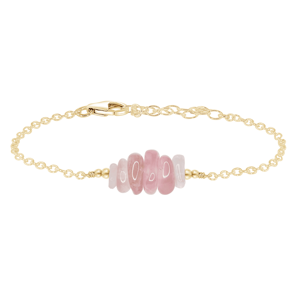 Rose quartz Chip Bead Bar Bracelet - Rose quartz Chip Bead Bar Bracelet - 14k Gold Fill - Luna Tide Handmade Crystal Jewellery