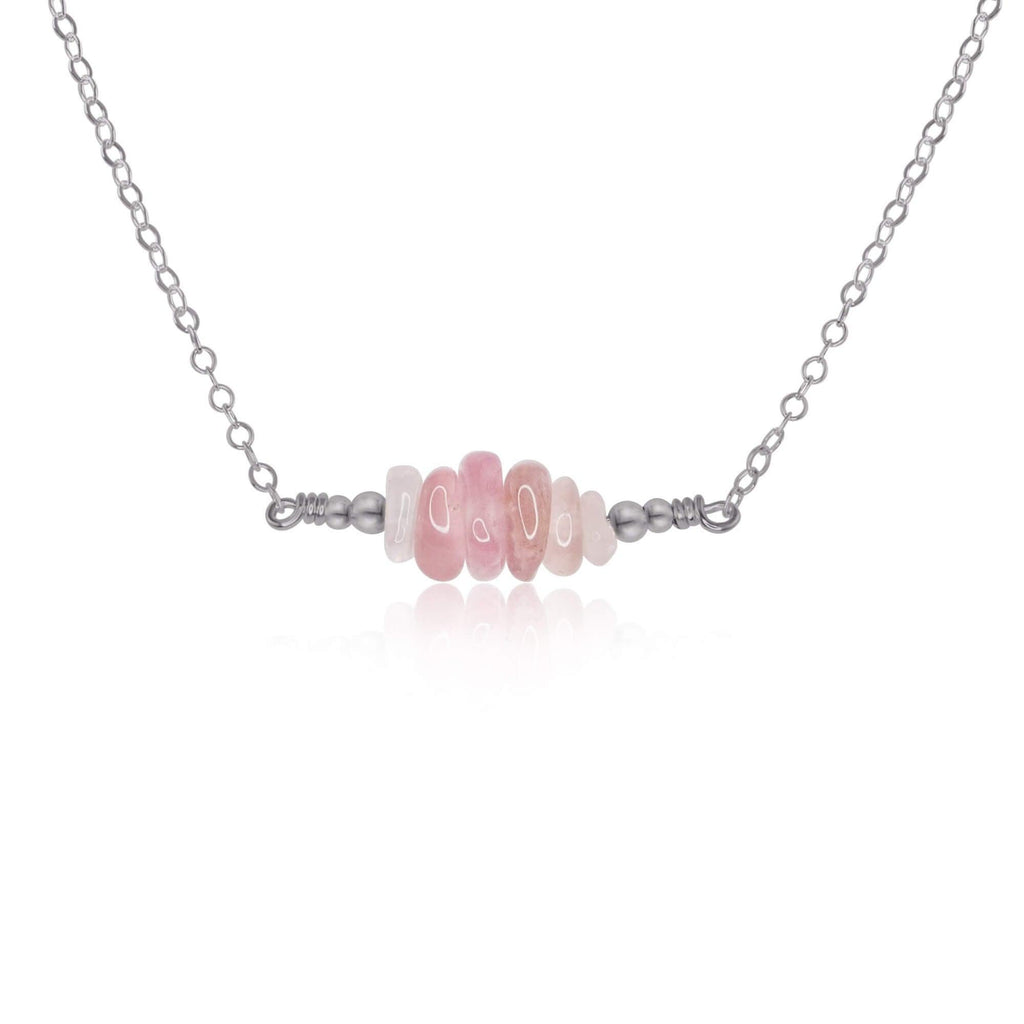 Rose Quartz Chip Bead Bar Necklace - Rose Quartz Chip Bead Bar Necklace - Stainless Steel - Luna Tide Handmade Crystal Jewellery