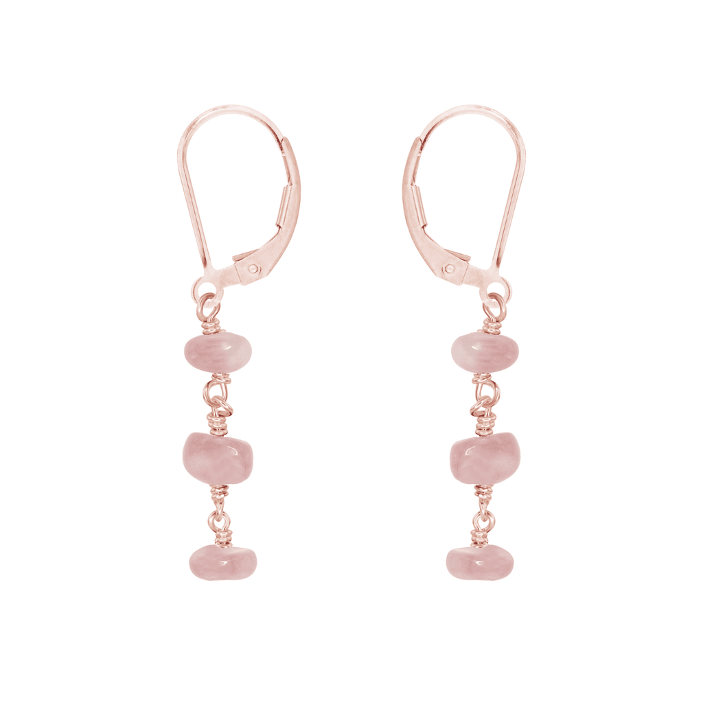 Rose Quartz Crystal Beaded Chain Dangle Leverback Earrings - Rose Quartz Crystal Beaded Chain Dangle Leverback Earrings - 14k Rose Gold Fill - Luna Tide Handmade Crystal Jewellery
