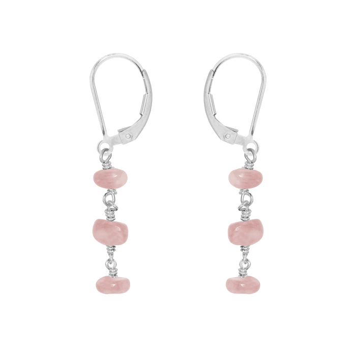 Rose Quartz Crystal Beaded Chain Dangle Leverback Earrings - Rose Quartz Crystal Beaded Chain Dangle Leverback Earrings - Sterling Silver - Luna Tide Handmade Crystal Jewellery