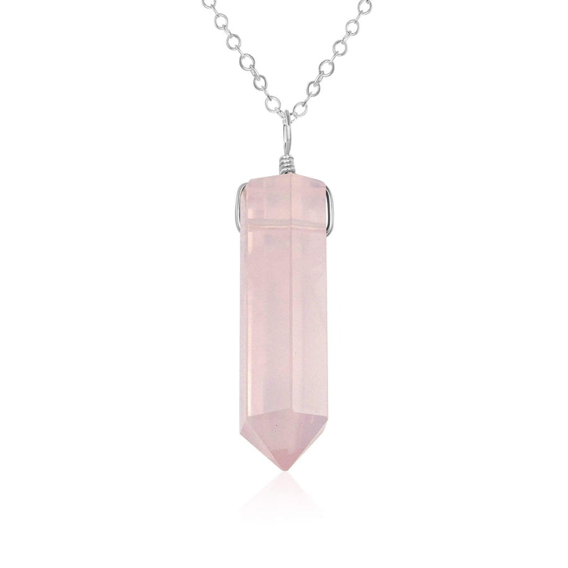 Rose Quartz Crystal Generator Point Pendant Necklace - Rose Quartz Crystal Generator Point Pendant Necklace - Sterling Silver / Cable - Luna Tide Handmade Crystal Jewellery