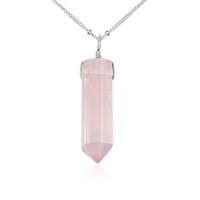 Rose Quartz Crystal Generator Point Pendant Necklace - Rose Quartz Crystal Generator Point Pendant Necklace - Sterling Silver / Satellite - Luna Tide Handmade Crystal Jewellery