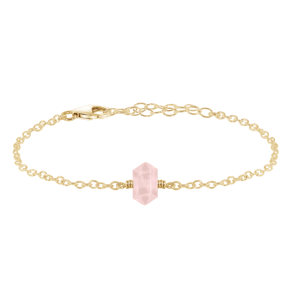 Rose Quartz Double Terminated Mini Crystal Point Bracelet - Rose Quartz Double Terminated Mini Crystal Point Bracelet - 14k Gold Fill - Luna Tide Handmade Crystal Jewellery
