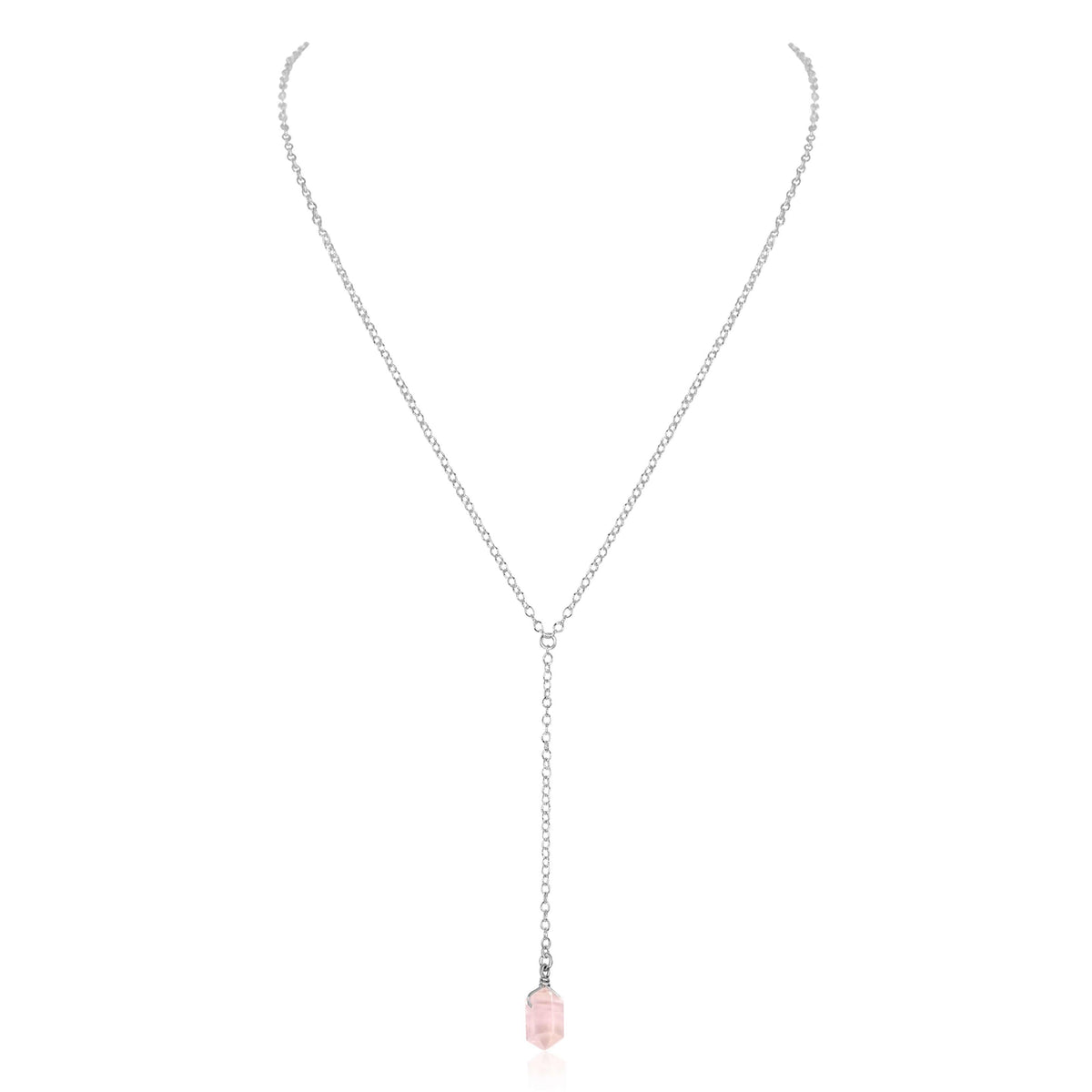 Double Terminated Crystal Lariat - Rose Quartz - Sterling Silver - Luna Tide Handmade Jewellery