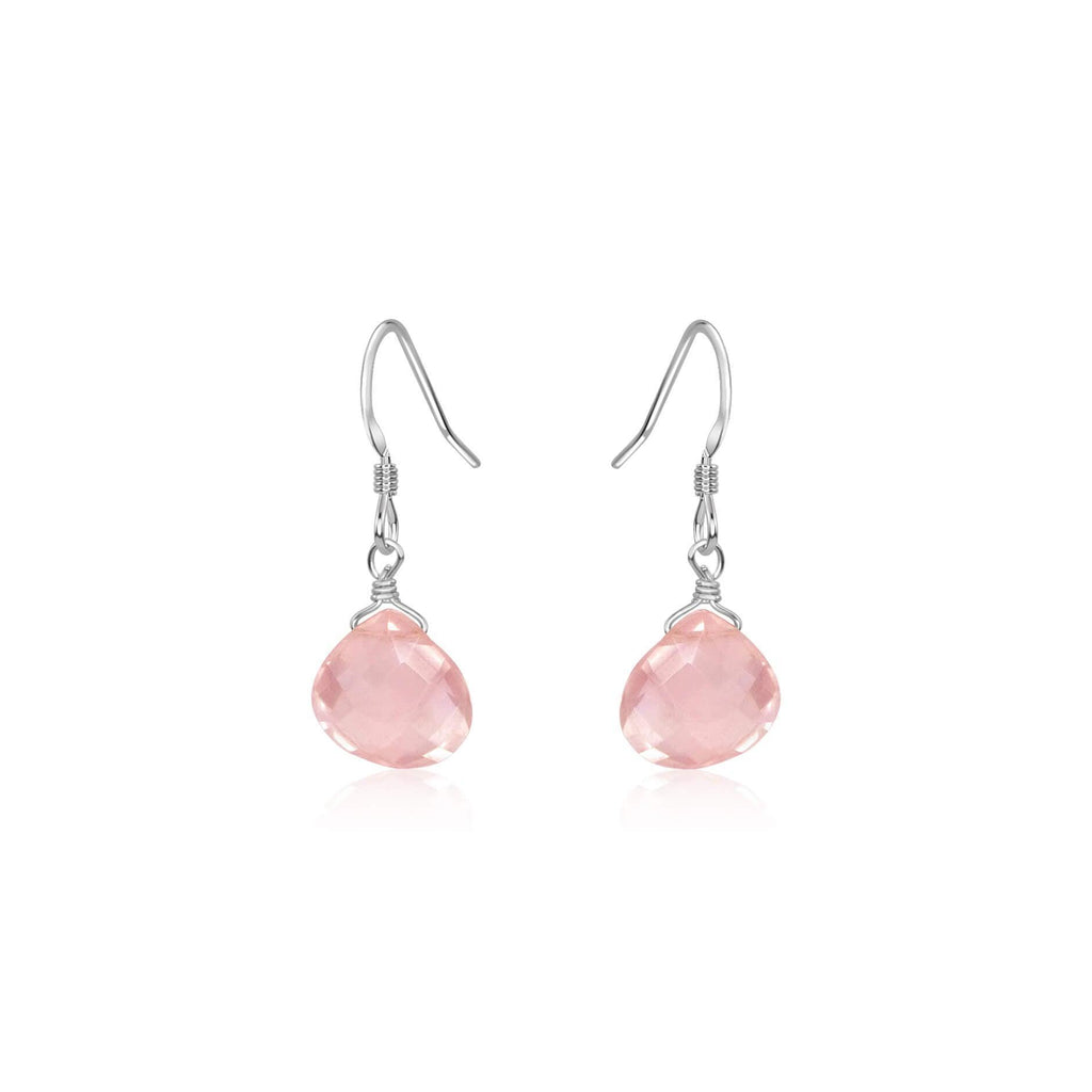 Rose Quartz Gemstone Teardrop Dangle Earrings - Rose Quartz Gemstone Teardrop Dangle Earrings - Sterling Silver - Luna Tide Handmade Crystal Jewellery