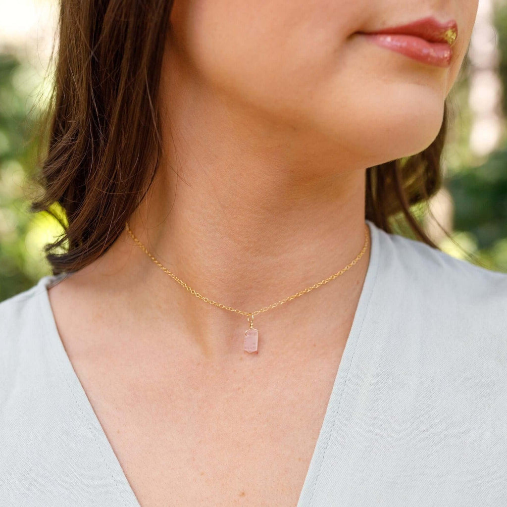 Rose Quartz Mini Double Terminated Crystal Point Pendant Choker Necklace - Rose Quartz Mini Double Terminated Crystal Point Pendant Choker Necklace - 14k Gold Fill / Cable - Luna Tide Handmade Crystal Jewellery