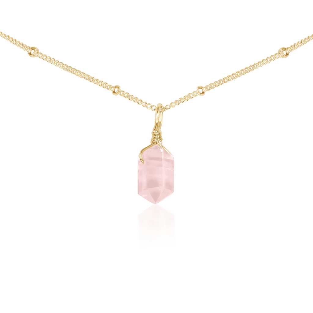 Rose Quartz Mini Double Terminated Crystal Point Pendant Choker Necklace - Rose Quartz Mini Double Terminated Crystal Point Pendant Choker Necklace - 14k Gold Fill / Satellite - Luna Tide Handmade Crystal Jewellery