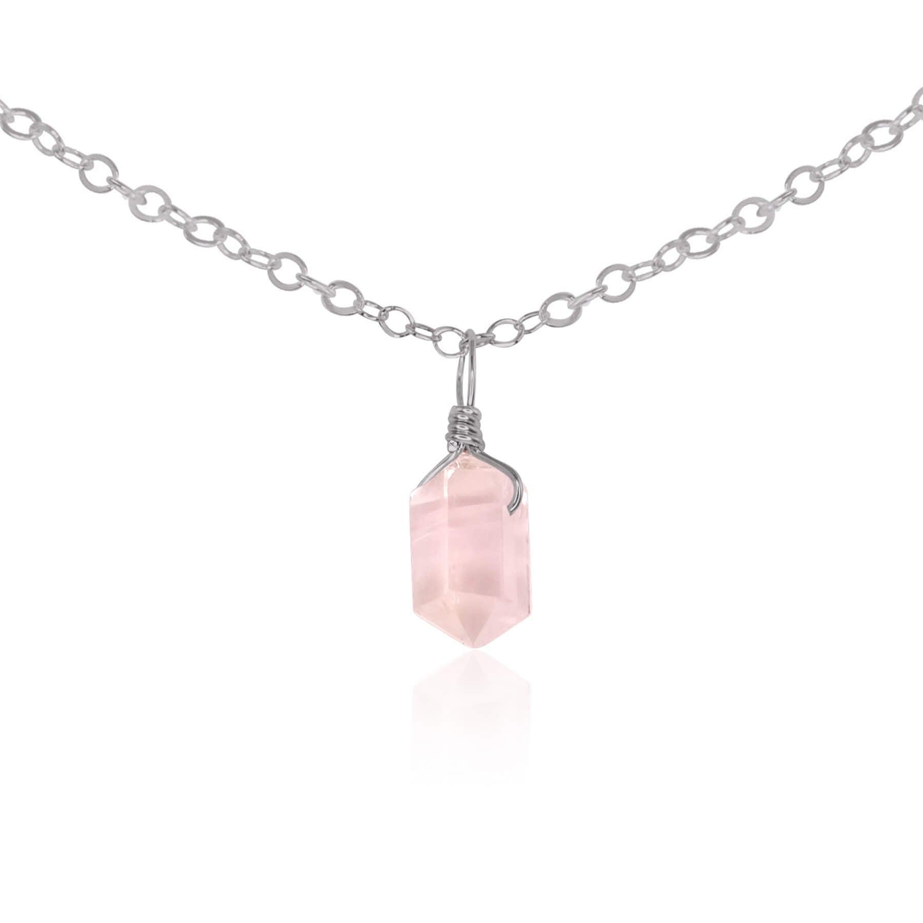 Rose Quartz Mini Double Terminated Crystal Point Pendant Choker Necklace - Rose Quartz Mini Double Terminated Crystal Point Pendant Choker Necklace - Stainless Steel / Cable - Luna Tide Handmade Crystal Jewellery