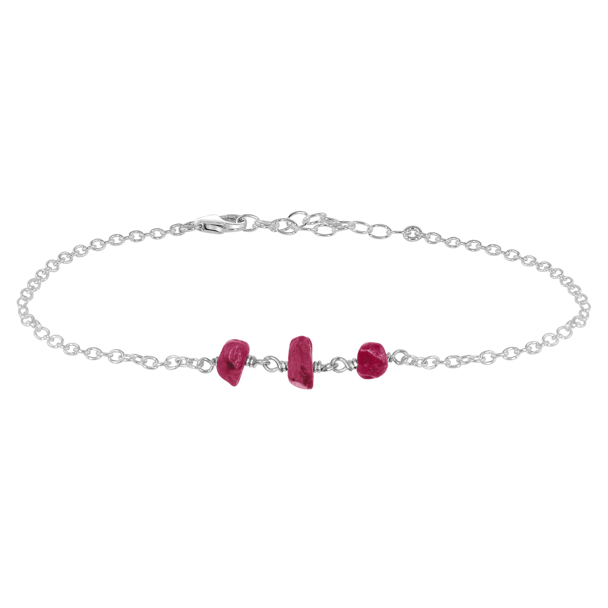 Beaded Chain Anklet - Ruby - Sterling Silver - Luna Tide Handmade Jewellery