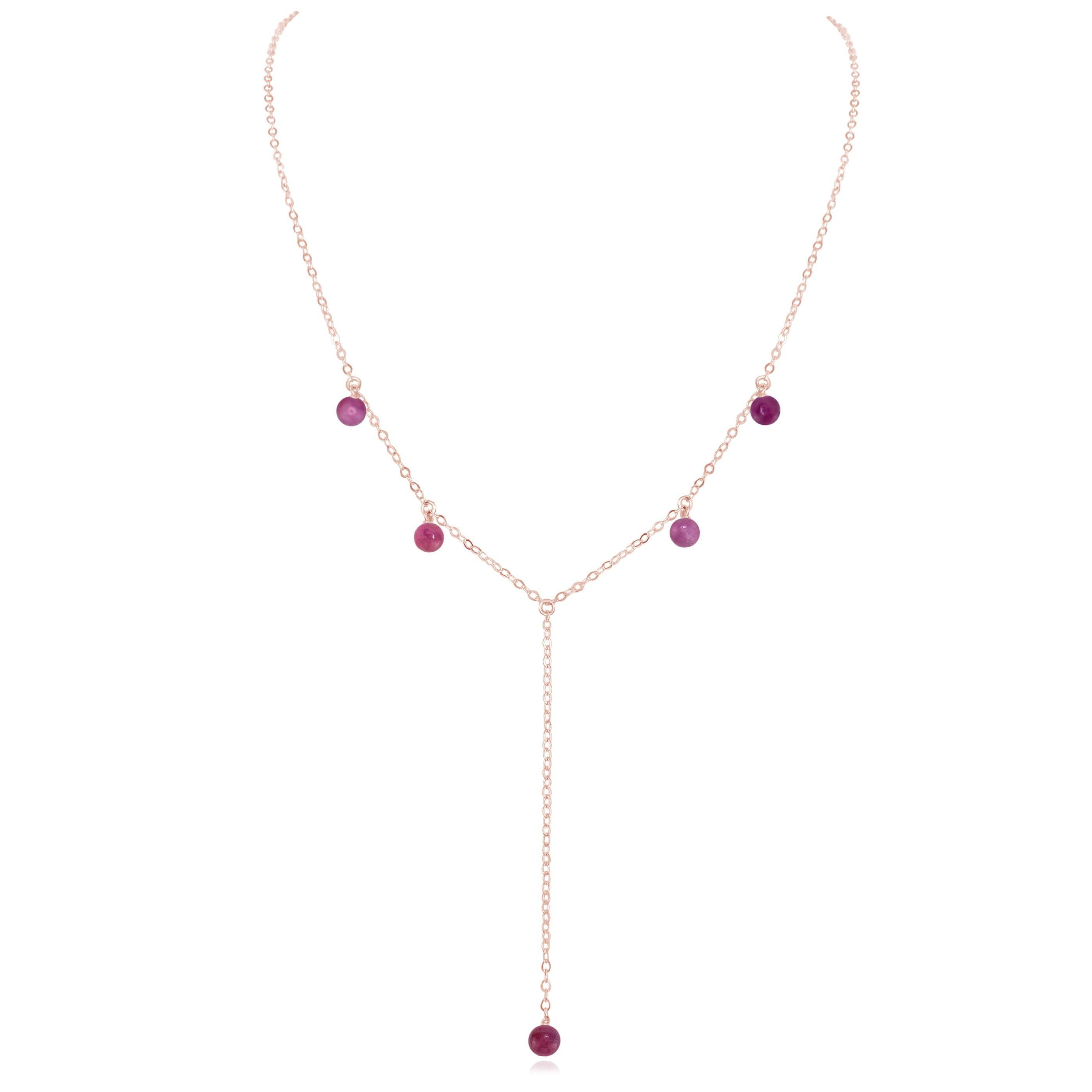 Ruby Boho Lariat Necklace - Ruby Boho Lariat Necklace - 14k Rose Gold Fill - Luna Tide Handmade Crystal Jewellery