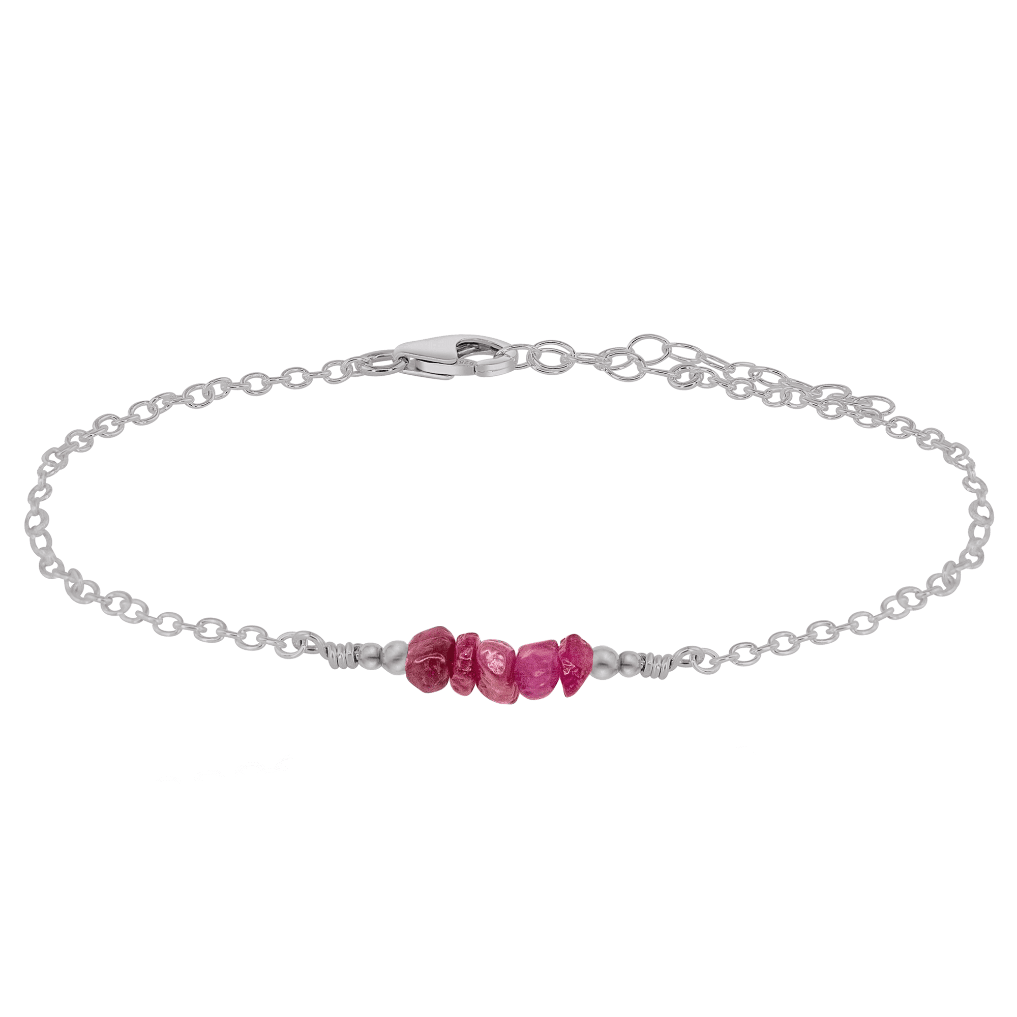 Ruby Chip Bead Bar Anklet - Ruby Chip Bead Bar Anklet - Stainless Steel - Luna Tide Handmade Crystal Jewellery