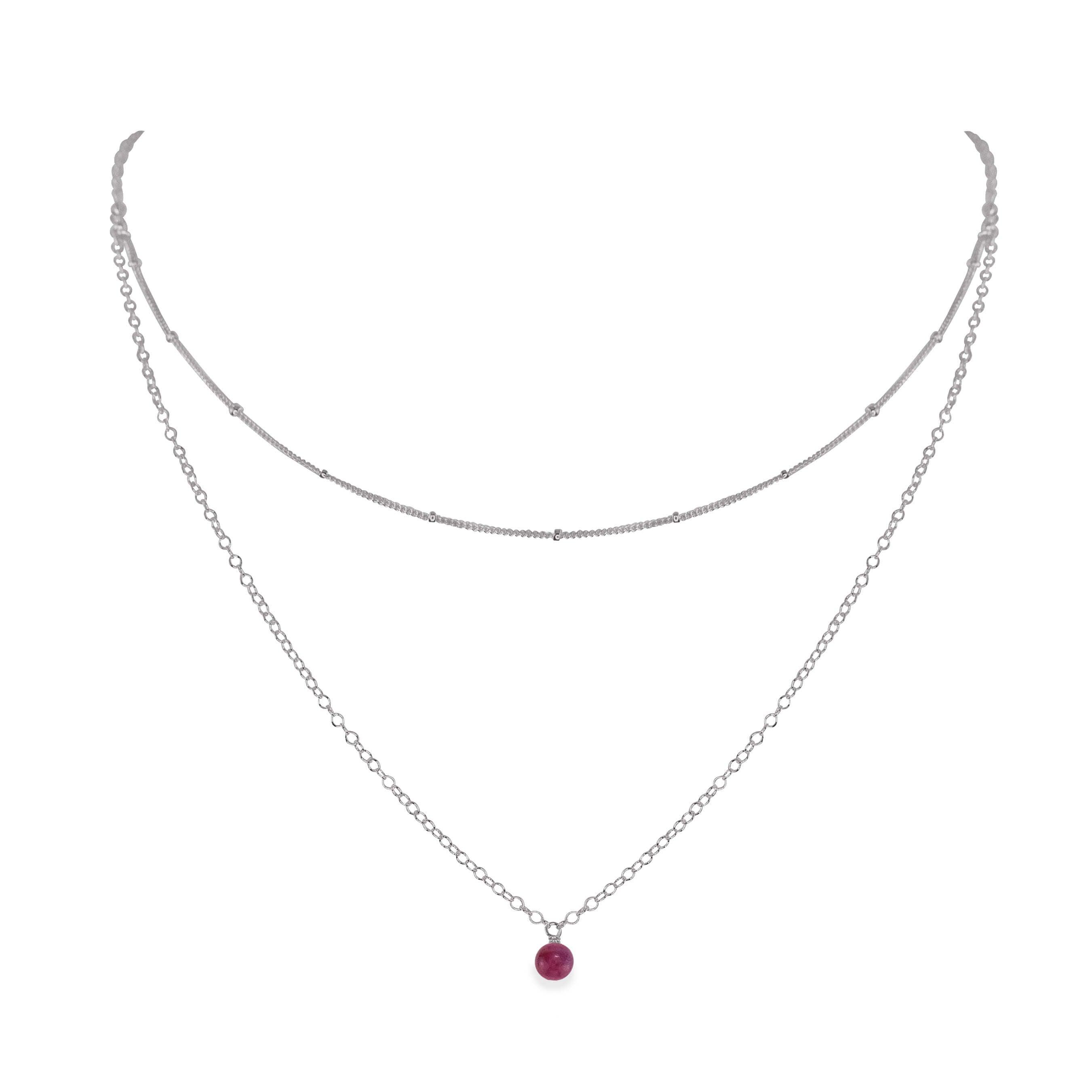 Ruby Gemstone Chain Layered Choker Necklace - Ruby Gemstone Chain Layered Choker Necklace - Stainless Steel - Luna Tide Handmade Crystal Jewellery
