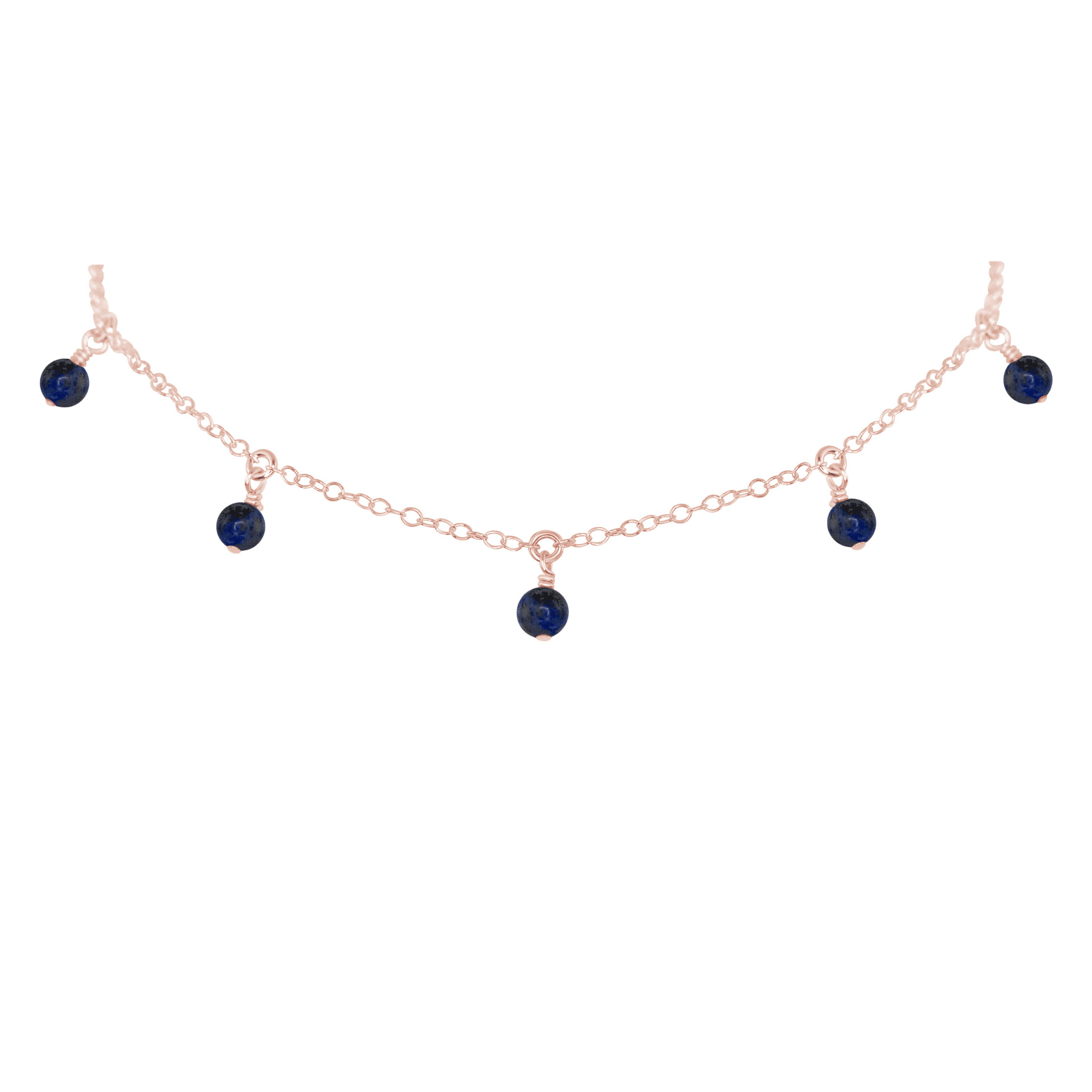 Sapphire Bead Drop Choker - Sapphire Bead Drop Choker - 14k Rose Gold Fill - Luna Tide Handmade Crystal Jewellery